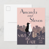 ネコをモチーフにしたウェディングデザイン 案内ポストカード (正面/裏面)