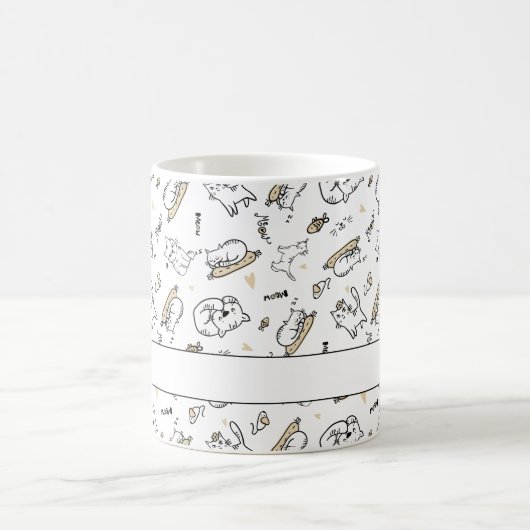 🐾ネコイラストレーション名またはモノグラム猫好き コーヒーマグカップ (中央)