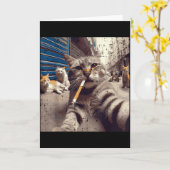 ネコギャング ストリートネコ セルフィー 面白いミーム ユーモア M カード (黄色い花)