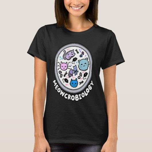 ネコクロビオロジー 顕微鏡 ネコ 科学 ペット 学校 Tシャツ (正面)