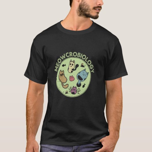 ネコクロ生物学 猫 細菌 微生物学 ニャンクロ Tシャツ (正面)