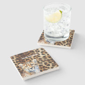 ネコクールチータLeopardプリント ストーンコースター (横)