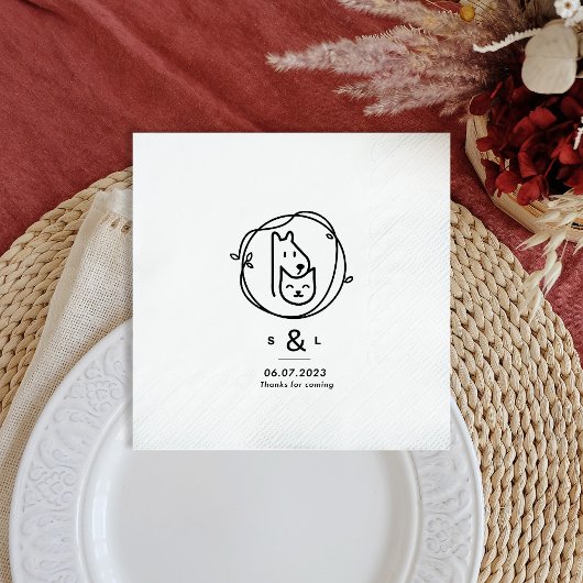 ネコシンプルドモダン結婚ナプキン スタンダードカクテルナプキン