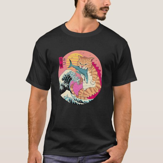 ネコジラ ヴィンテージ かわいい 猫 アート 日本 猫好き 女性用 Tシャツ (正面)