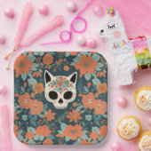 ネコスカルオレンジフローラダークグリーン ペーパープレート (パーティー)