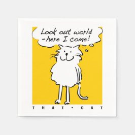 ネコデザイン。「外を見ろ、わしが来!」 スタンダードカクテルナプキン