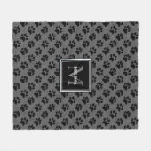 ネコドッグはグレー·バーラップ·ファミリー·モノグラム名 フリースブランケット (正面(横))