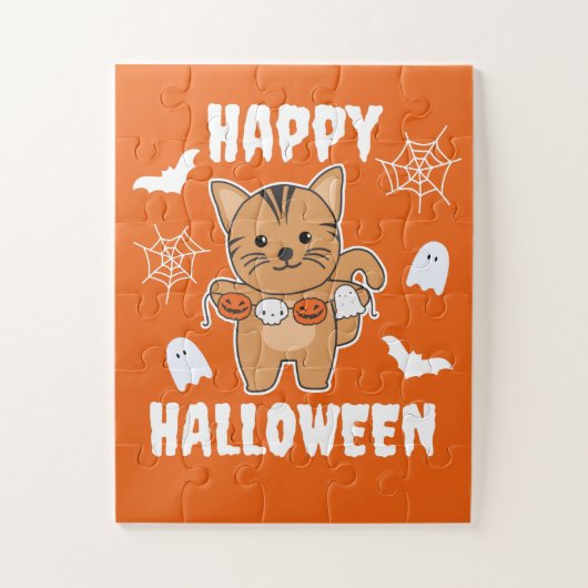 ネコハッピーハローウィンカボチャこうもり衣装 ジグソーパズル (縦)