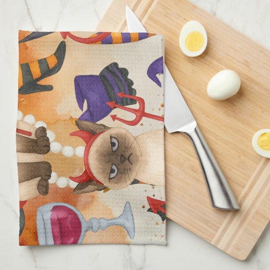 ネコハローウィンパーティ キッチンタオル (四つ折り)