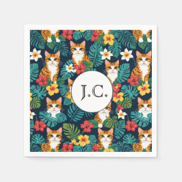 ネコハワイアンシャツスタイル柄トロピカルジンジャー スタンダードカクテルナプキン