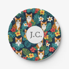 ネコハワイアンシャツスタイル柄トロピカルジンジャー ペーパープレート