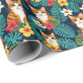 ネコハワイアンシャツスタイル柄トロピカルジンジャー ラッピングペーパー (ロールコーナー)