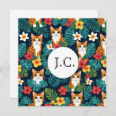 ネコハワイアンシャツスタイル柄トロピカルジンジャー 招待状 (正面/裏面)