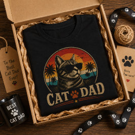 ネコパパ ヴィンテージ レトロ サンセット トロピカル ビーチ Tシャツ
