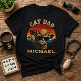 ネコパパ ヴィンテージ レトロ 日没 トロピカル ビーチ Tシャツ