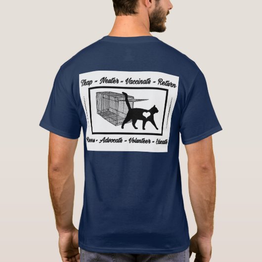 ネコパーソナライズされたレスキュー用ロゴ猫トラップTNR Tシャツ (裏面)