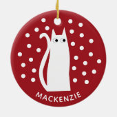 ネコパーソナライズされたレッド白 セラミックオーナメント (裏面)