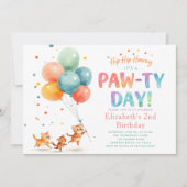 ネコパーティー かわいい子猫 風船 子ども 誕生日 招待状 (正面)