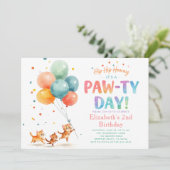 ネコパーティー かわいい子猫 風船 子ども 誕生日 招待状 (スタンド正面)