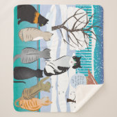 ネコプリントシェルパブランケット（アクア） シェルパブランケット (正面)