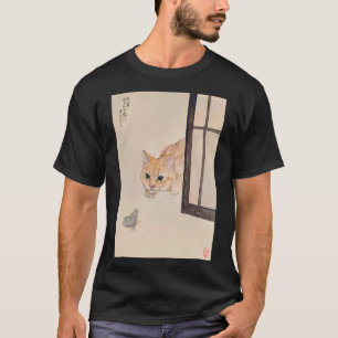 ネコポートレート絵画のネコと蝶の水彩 Tシャツ