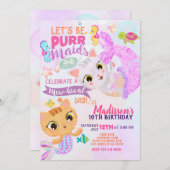 ネコメイドのパームメイド誕生日招待状 招待状 (正面/裏面)
