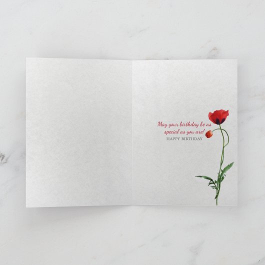 ネコヤナギの誕生日の赤いケシ カード (内部)