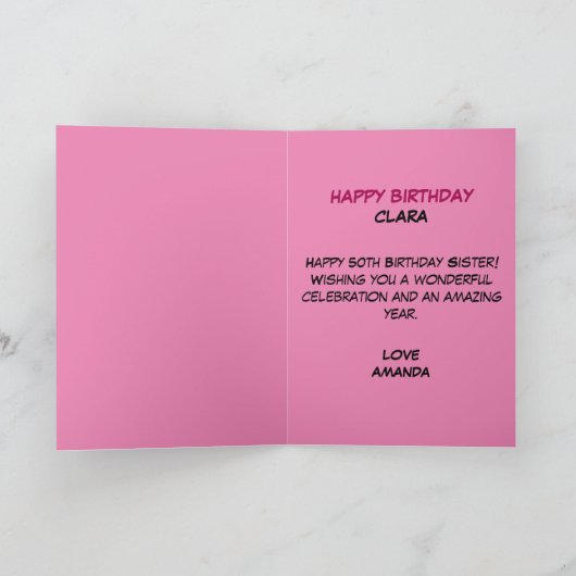 ネコユおもしろいーモアジョークピンクシスター50誕生日 カード (内部)