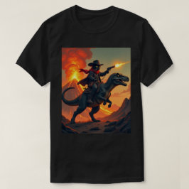 ネコユニークカウボーイ乗馬恐竜 | キャットカウボーイ Tシャツ