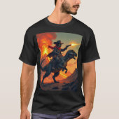 ネコユニークカウボーイ乗馬恐竜 | キャットカウボーイ Tシャツ (正面)