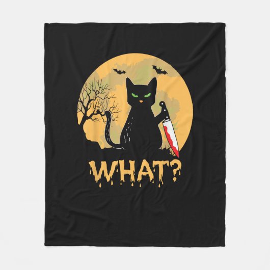 ネコ何が殺された黒猫とナイフのハロウィーン フリースブランケット (正面)