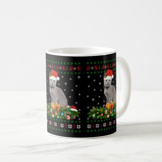 ネコ動物愛好家サンタハット醜ロシアのい青ネコ コーヒーマグカップ (正面右)