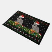 ネコ動物愛好家サンタハット醜ロシアのい青ネコ ドアマット (アングル)