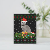 ネコ動物愛好家サンタハット醜ロシアのい青ネコ ポストカード (スタンド正面)