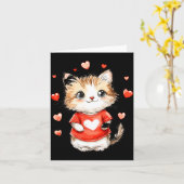 ネコ好きハートの女の子子猫バレンタインデー女性 カード (黄色い花)