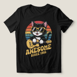 ネコ好き1966年生まれ誕生日ウクレレヴィンテージ60歳バースデー トライブレンドＴシャツ