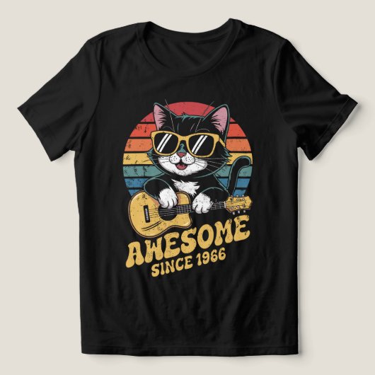 ネコ好き1966年生まれ誕生日ウクレレヴィンテージ60歳バースデー トライブレンドＴシャツ (デザイン正面)