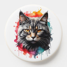 ネコ子猫グレイストライプのタイガー猫ウォーターカラーアート