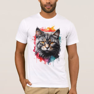ネコ子猫グレイストライプのタイガー猫ウォーターカラーアート Tシャツ