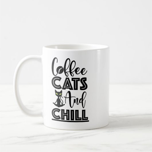 ネコ引用文：ネコ、コーヒー、チル コーヒーマグカップ (左)