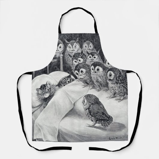 ネコ悪夢フクロウバードルイワイン エプロン (正面)