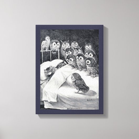 ネコ悪夢フクロウバードルイワイン キャンバスプリント (正面)