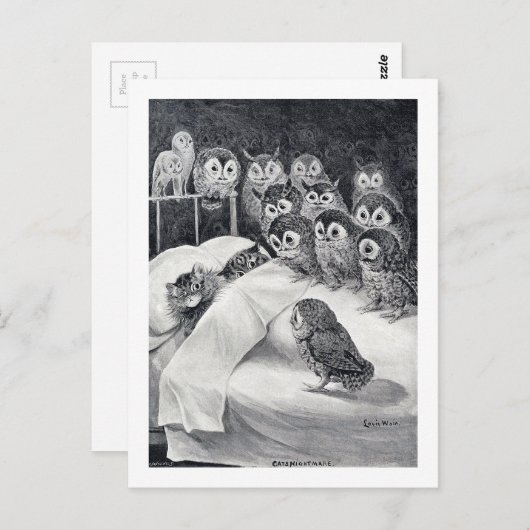ネコ悪夢フクロウバードルイワイン ポストカード (正面/裏面)
