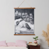 ネコ悪夢、フクロウバード、ルイワーイン 吊り下げ型タペストリー (寝室)