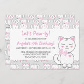 ネコ柄の誕生日ガール招待状 招待状 (正面/裏面)