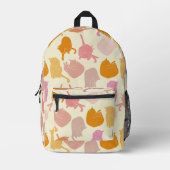 ネコ桃ピンクオレンジパターン プリントバックパック (正面)