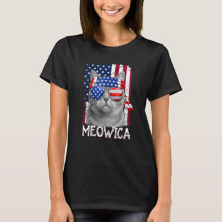 ネコ母とネコパパUSA国旗Cat 4th of 7月Meow Tシャツ