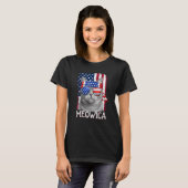 ネコ母とネコパパUSA国旗Cat 4th of 7月Meow Tシャツ (正面フル)