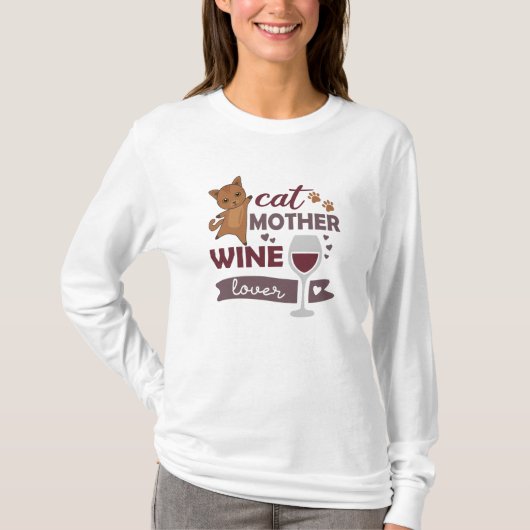 ネコ母ワイン愛猫赤ワイン愛 Tシャツ (正面)
