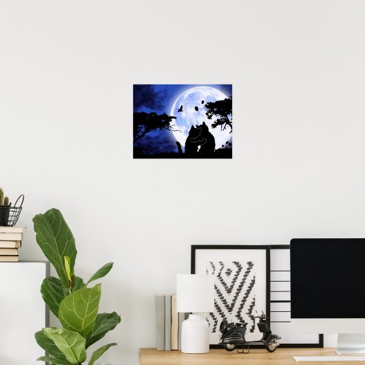 ネコ満月 ポスター (ホームオフィス)